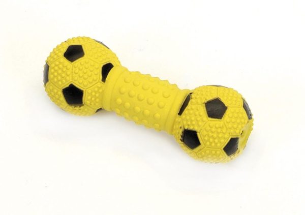 Rascals Latex Soccer Dumbbell Dog Toy Yellow 1ea 5.5 in For Sale