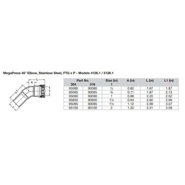 Viega MegaPress 2  45 Stainless Steel 304 Elbow Street - Press Connection - Smart Connect Technology [95100] For Cheap