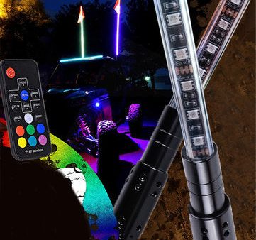 2PCS 3FT Waterproof 5050 RGB LED Whip Rigid Strip Light Beach Lamp Flag Poles For ATV UTV Road with RF Remote Control Online Hot Sale