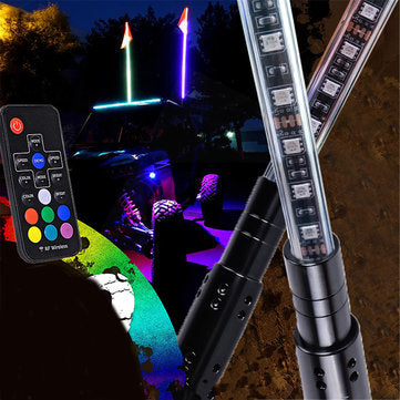 2PCS 3FT Waterproof 5050 RGB LED Whip Rigid Strip Light Beach Lamp Flag Poles For ATV UTV Road with RF Remote Control Online Hot Sale